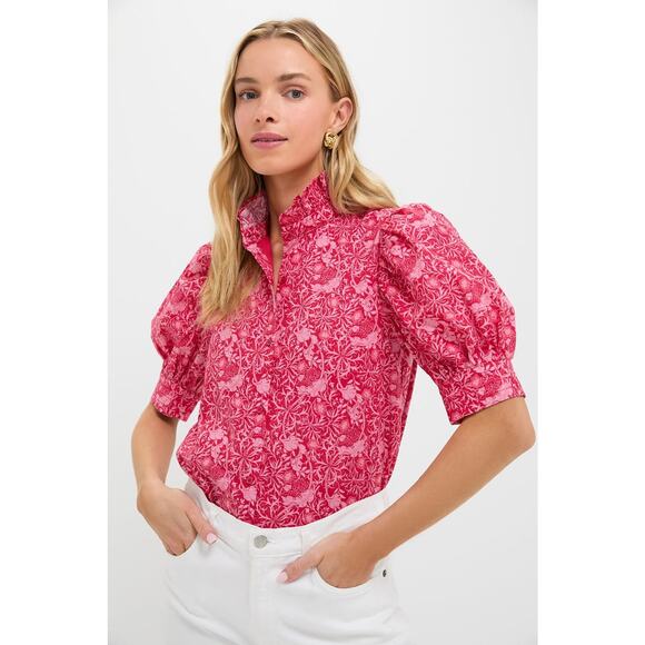 Tuckernuck Tops - HYACINTH HOUSE Red & Pink Viney Floral Louisa Blouse Size M NWT